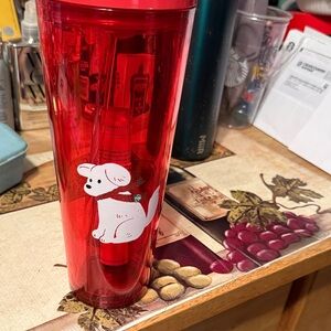 Starbucks Red Tumbler with White Dog Design
